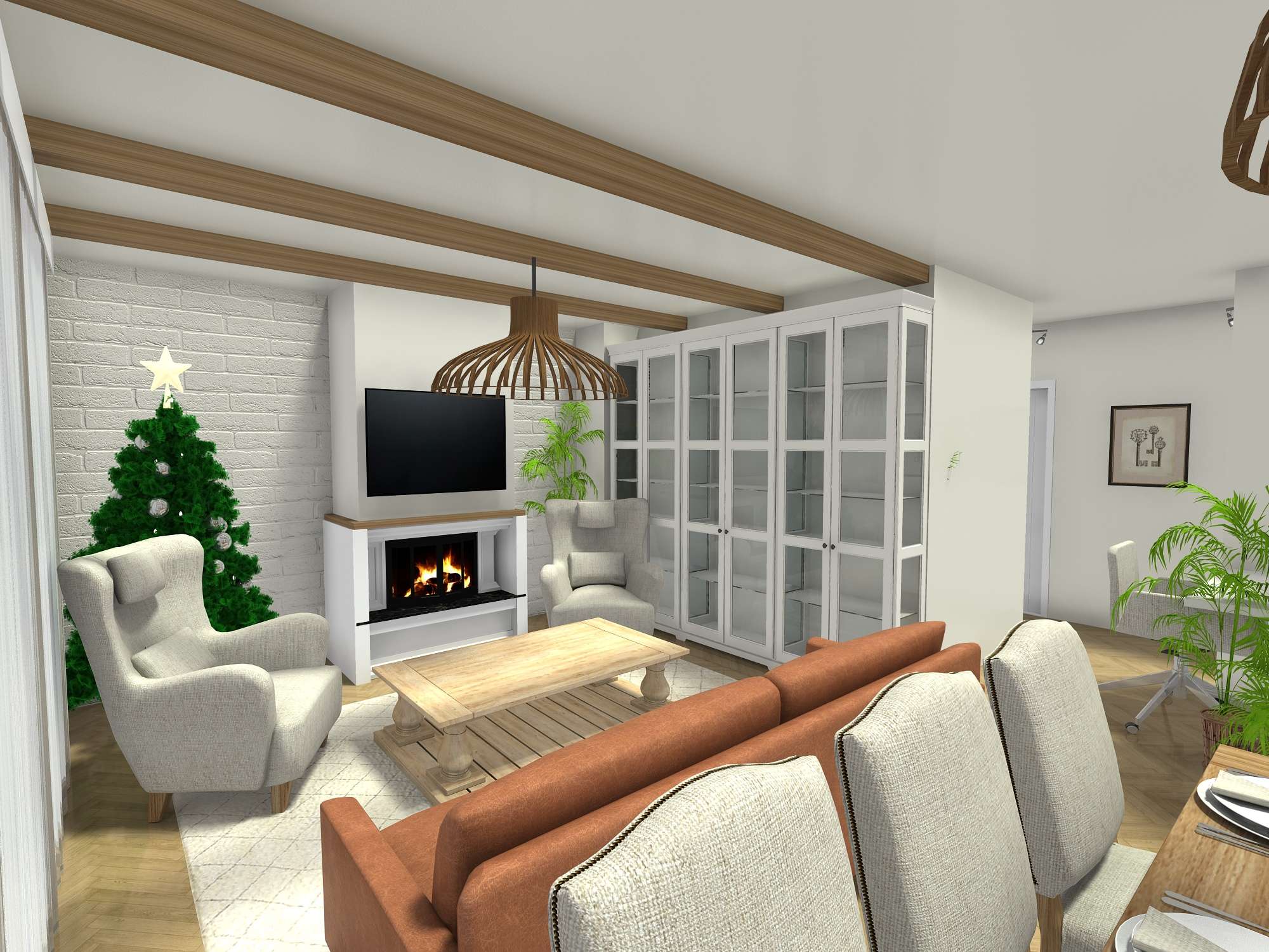 tlocrt kuće s dvije spavaće sobe, open space boravak