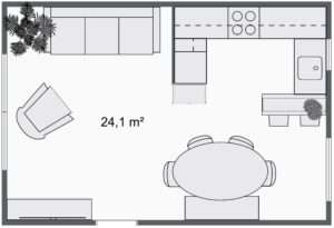 tlocrt boravak i kuhinja