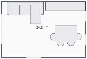 tlocrt boravak i kuhinja s otokom