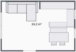 tlocrt boravka i kuhinje 24 m2