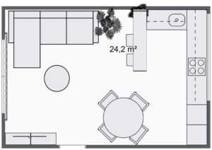 tlocrt boravak i kuhinja open space